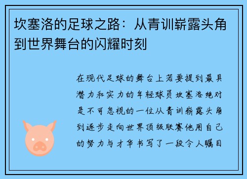 坎塞洛的足球之路：从青训崭露头角到世界舞台的闪耀时刻